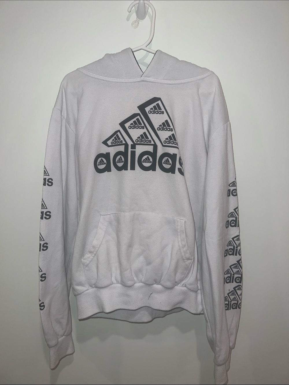 adidas White Crewneck Hoodie with Black Logo Print